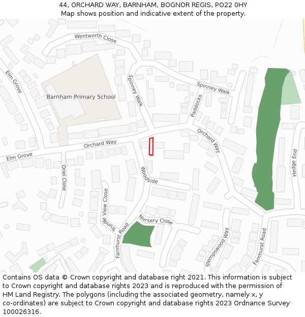 44, ORCHARD WAY, BARNHAM, BOGNOR REGIS, PO22 0HY: Location map and indicative extent of plot