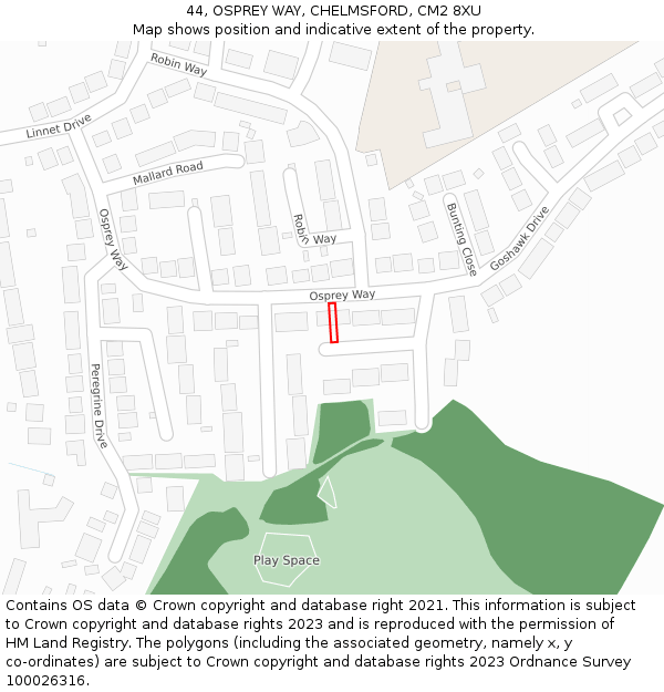 44, OSPREY WAY, CHELMSFORD, CM2 8XU: Location map and indicative extent of plot