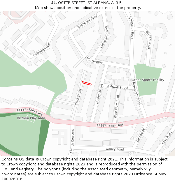 44, OSTER STREET, ST ALBANS, AL3 5JL: Location map and indicative extent of plot