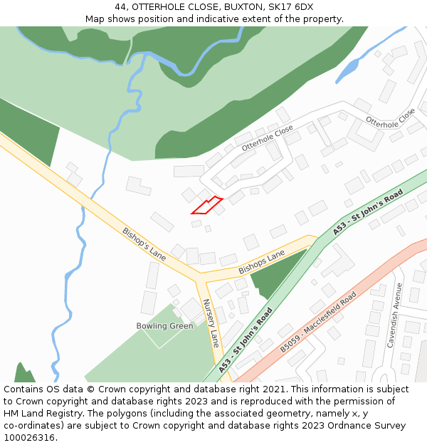 44, OTTERHOLE CLOSE, BUXTON, SK17 6DX: Location map and indicative extent of plot
