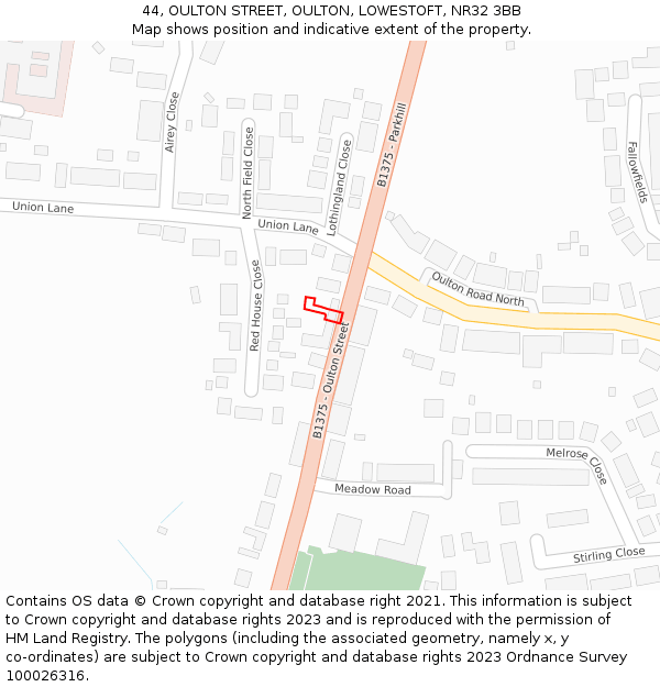 44, OULTON STREET, OULTON, LOWESTOFT, NR32 3BB: Location map and indicative extent of plot