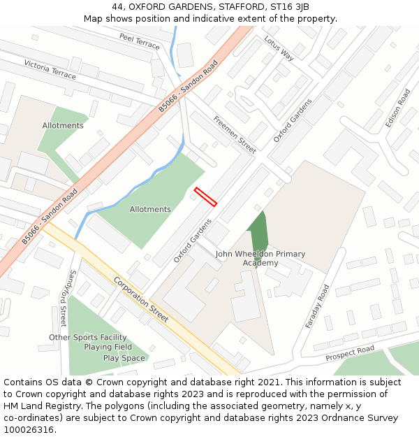 44, OXFORD GARDENS, STAFFORD, ST16 3JB: Location map and indicative extent of plot
