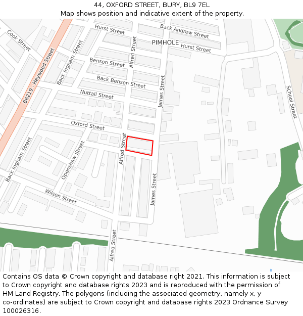 44, OXFORD STREET, BURY, BL9 7EL: Location map and indicative extent of plot