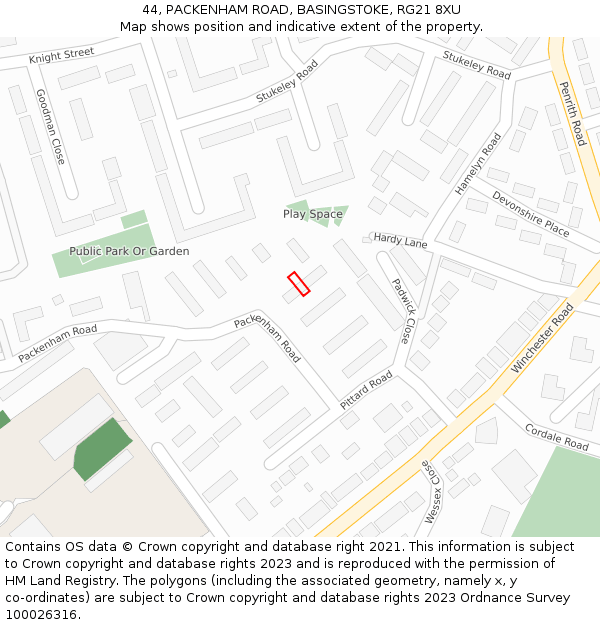 44, PACKENHAM ROAD, BASINGSTOKE, RG21 8XU: Location map and indicative extent of plot