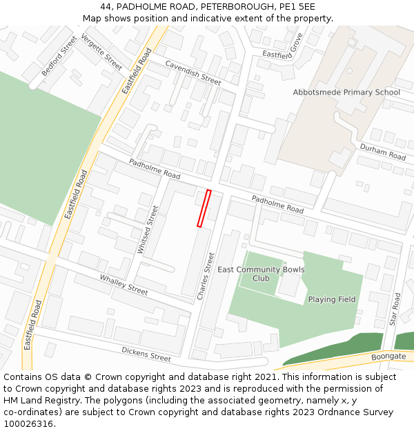 44, PADHOLME ROAD, PETERBOROUGH, PE1 5EE: Location map and indicative extent of plot