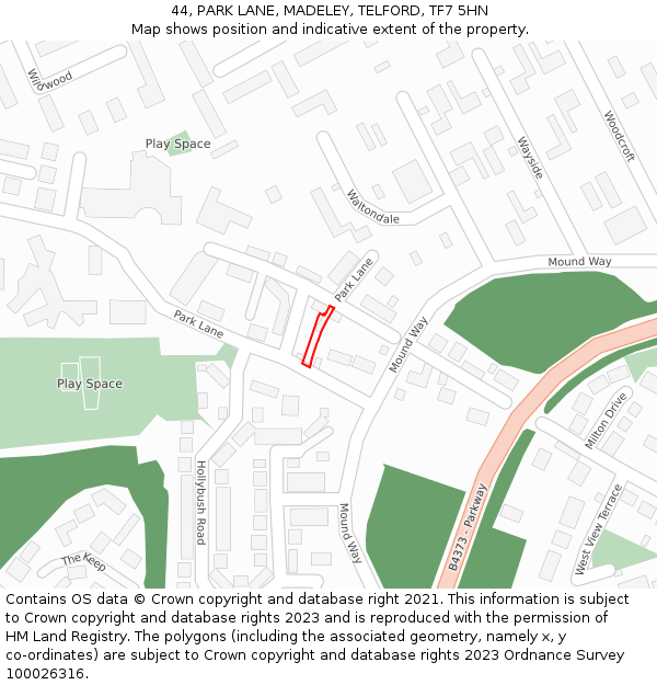 44, PARK LANE, MADELEY, TELFORD, TF7 5HN: Location map and indicative extent of plot
