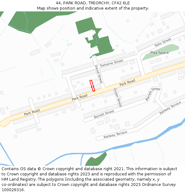 44, PARK ROAD, TREORCHY, CF42 6LE: Location map and indicative extent of plot