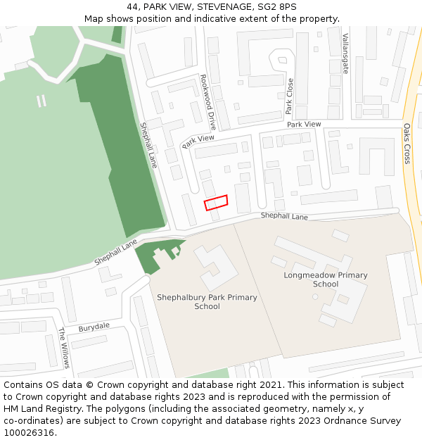 44, PARK VIEW, STEVENAGE, SG2 8PS: Location map and indicative extent of plot