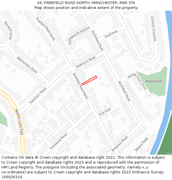 44, PARKFIELD ROAD NORTH, MANCHESTER, M40 3TA: Location map and indicative extent of plot