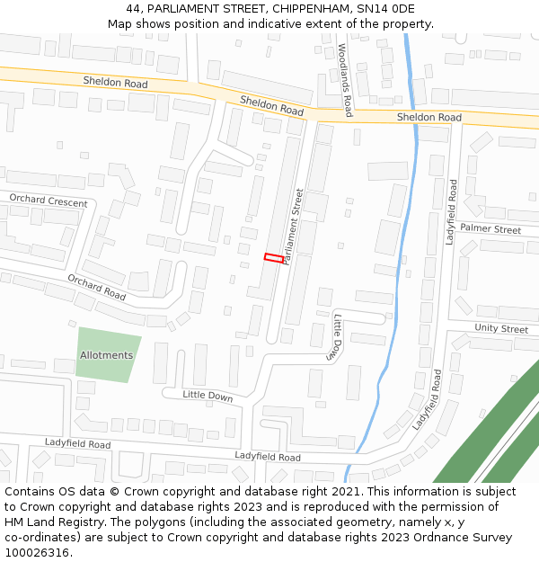 44, PARLIAMENT STREET, CHIPPENHAM, SN14 0DE: Location map and indicative extent of plot