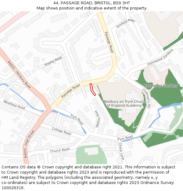 44, PASSAGE ROAD, BRISTOL, BS9 3HT: Location map and indicative extent of plot