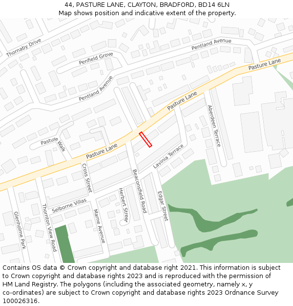 44, PASTURE LANE, CLAYTON, BRADFORD, BD14 6LN: Location map and indicative extent of plot