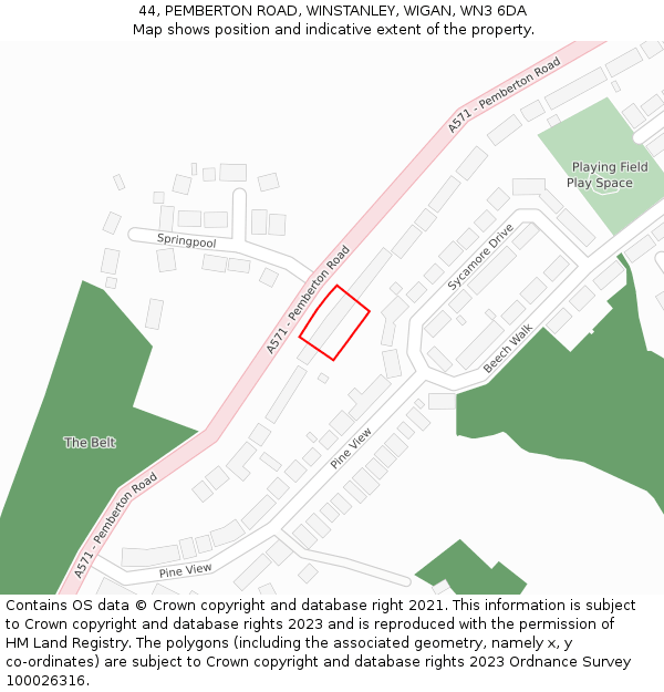 44, PEMBERTON ROAD, WINSTANLEY, WIGAN, WN3 6DA: Location map and indicative extent of plot