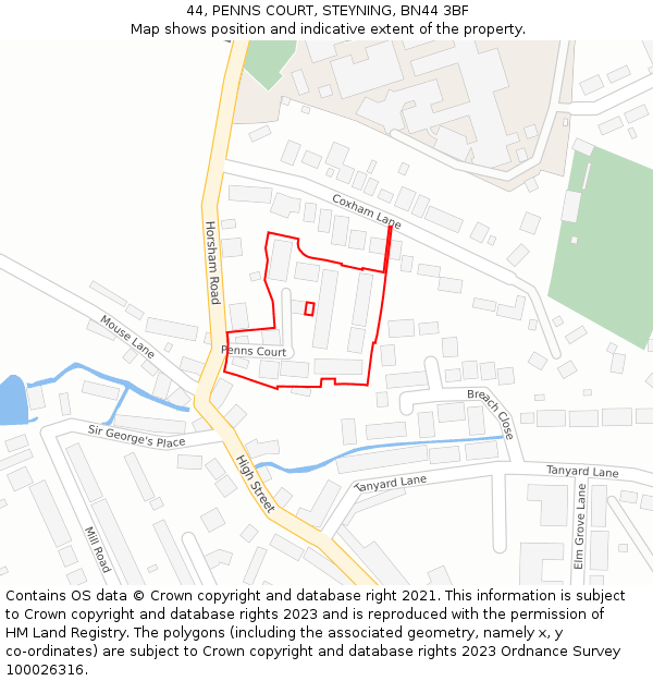 44, PENNS COURT, STEYNING, BN44 3BF: Location map and indicative extent of plot