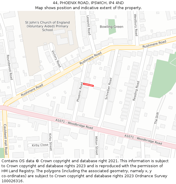 44, PHOENIX ROAD, IPSWICH, IP4 4ND: Location map and indicative extent of plot
