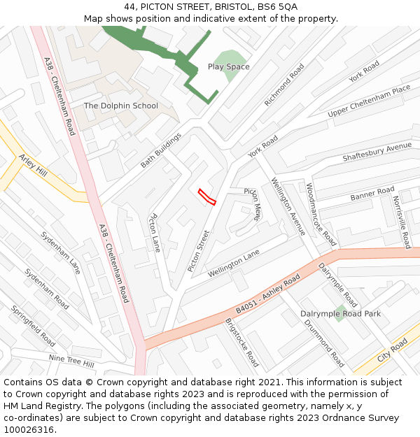 44, PICTON STREET, BRISTOL, BS6 5QA: Location map and indicative extent of plot