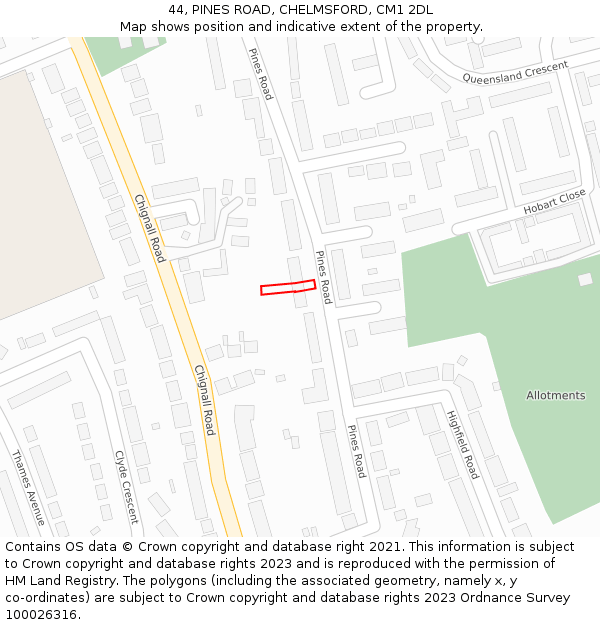 44, PINES ROAD, CHELMSFORD, CM1 2DL: Location map and indicative extent of plot
