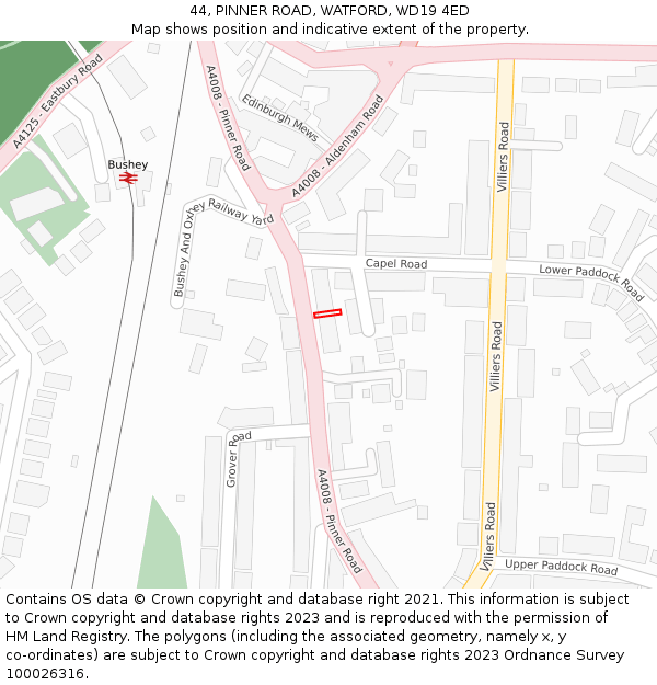 44, PINNER ROAD, WATFORD, WD19 4ED: Location map and indicative extent of plot