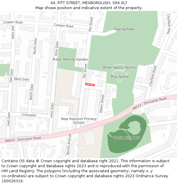 44, PITT STREET, MEXBOROUGH, S64 0LT: Location map and indicative extent of plot