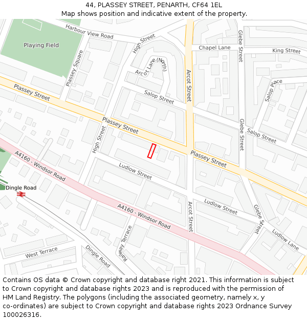 44, PLASSEY STREET, PENARTH, CF64 1EL: Location map and indicative extent of plot