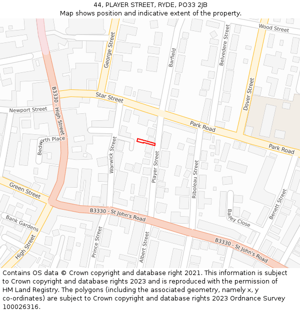 44, PLAYER STREET, RYDE, PO33 2JB: Location map and indicative extent of plot