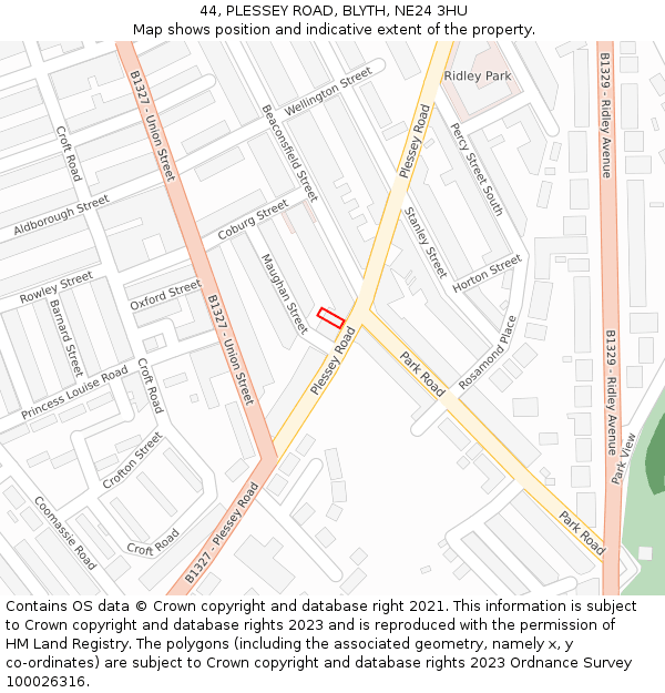 44, PLESSEY ROAD, BLYTH, NE24 3HU: Location map and indicative extent of plot