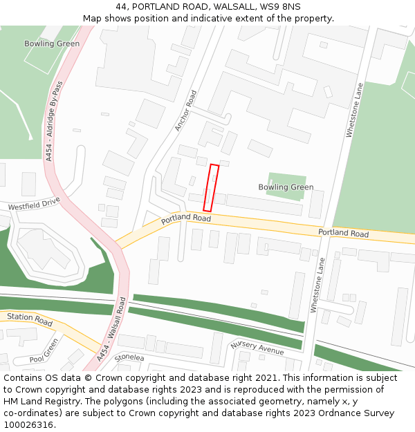 44, PORTLAND ROAD, WALSALL, WS9 8NS: Location map and indicative extent of plot