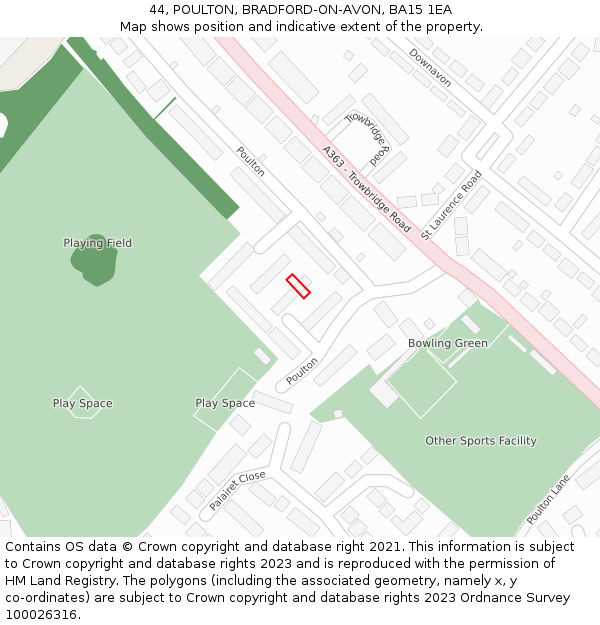 44, POULTON, BRADFORD-ON-AVON, BA15 1EA: Location map and indicative extent of plot