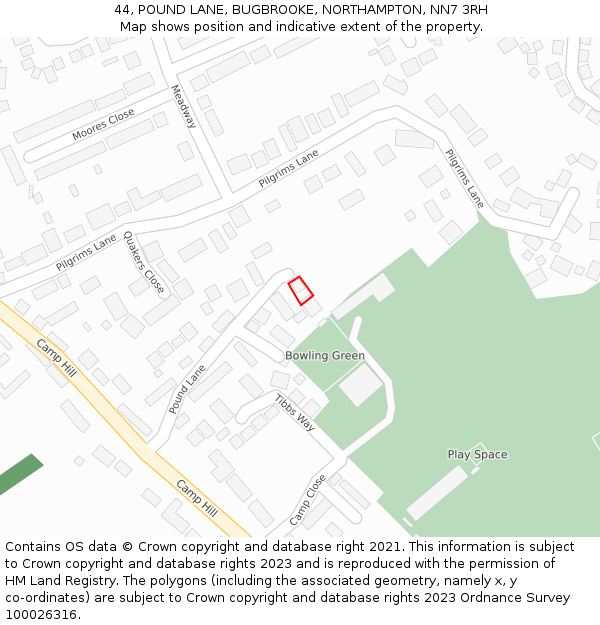 44, POUND LANE, BUGBROOKE, NORTHAMPTON, NN7 3RH: Location map and indicative extent of plot