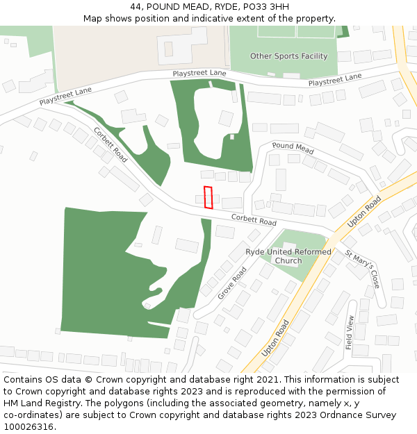44, POUND MEAD, RYDE, PO33 3HH: Location map and indicative extent of plot