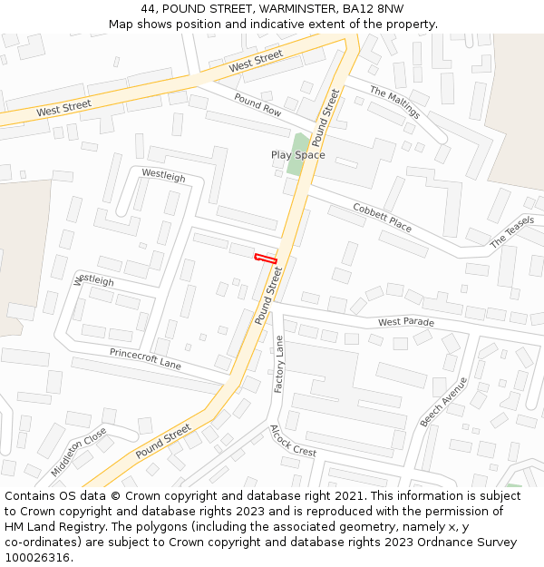 44, POUND STREET, WARMINSTER, BA12 8NW: Location map and indicative extent of plot