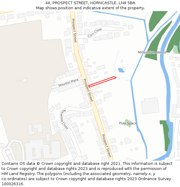44, PROSPECT STREET, HORNCASTLE, LN9 5BA: Location map and indicative extent of plot