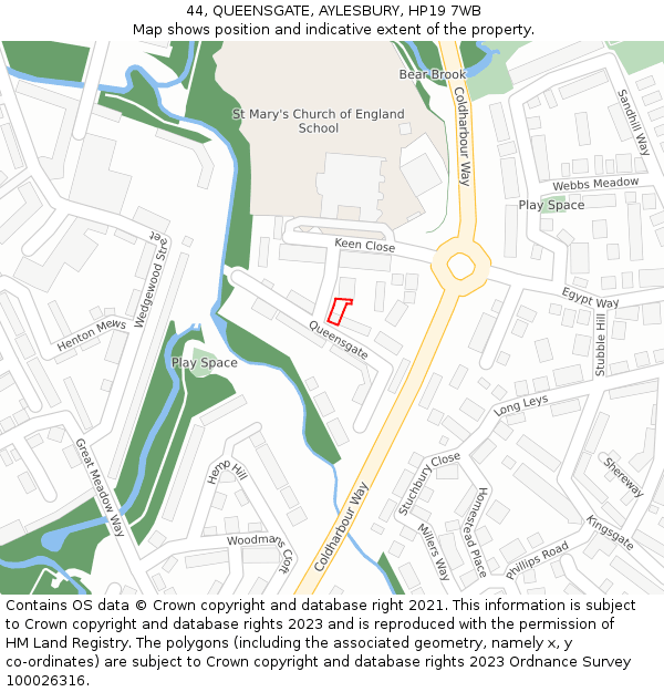44, QUEENSGATE, AYLESBURY, HP19 7WB: Location map and indicative extent of plot