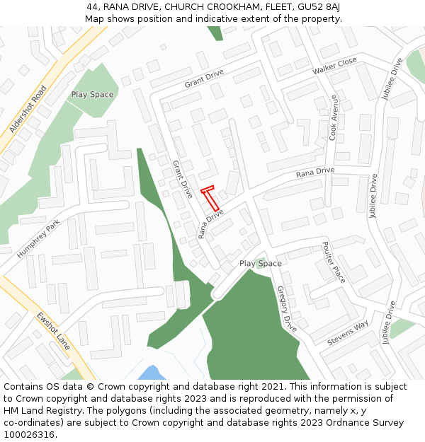 44, RANA DRIVE, CHURCH CROOKHAM, FLEET, GU52 8AJ: Location map and indicative extent of plot