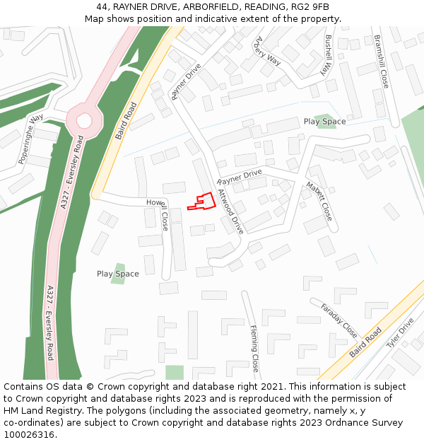 44, RAYNER DRIVE, ARBORFIELD, READING, RG2 9FB: Location map and indicative extent of plot