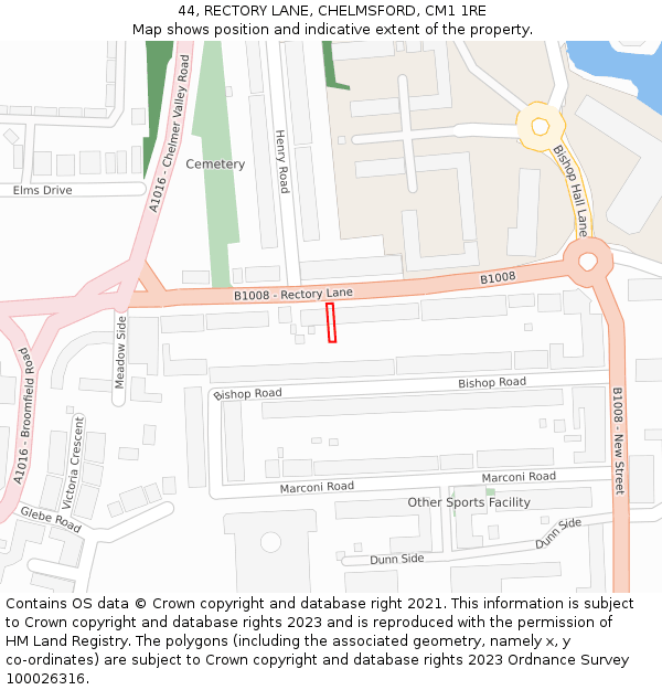 44, RECTORY LANE, CHELMSFORD, CM1 1RE: Location map and indicative extent of plot