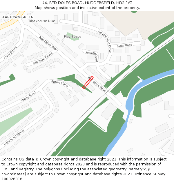 44, RED DOLES ROAD, HUDDERSFIELD, HD2 1AT: Location map and indicative extent of plot