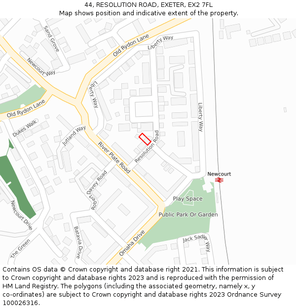 44, RESOLUTION ROAD, EXETER, EX2 7FL: Location map and indicative extent of plot