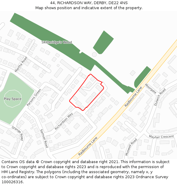 44, RICHARDSON WAY, DERBY, DE22 4NS: Location map and indicative extent of plot