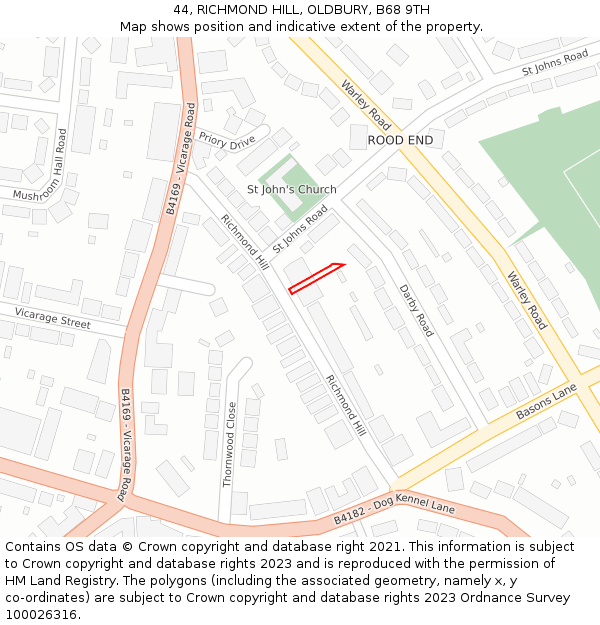 44, RICHMOND HILL, OLDBURY, B68 9TH: Location map and indicative extent of plot