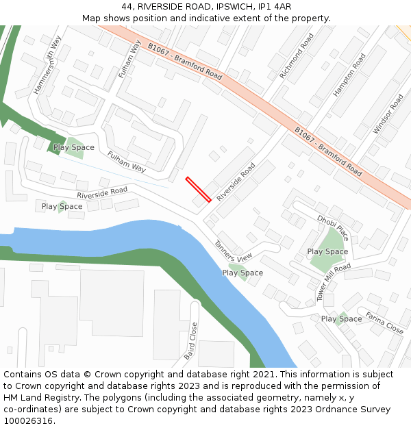 44, RIVERSIDE ROAD, IPSWICH, IP1 4AR: Location map and indicative extent of plot