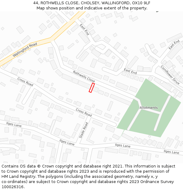 44, ROTHWELLS CLOSE, CHOLSEY, WALLINGFORD, OX10 9LF: Location map and indicative extent of plot