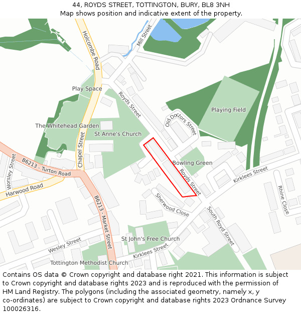 44, ROYDS STREET, TOTTINGTON, BURY, BL8 3NH: Location map and indicative extent of plot