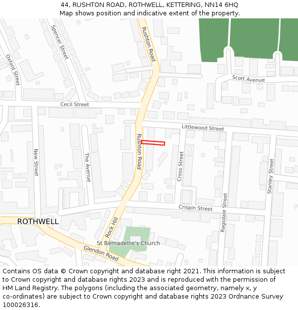 44, RUSHTON ROAD, ROTHWELL, KETTERING, NN14 6HQ: Location map and indicative extent of plot