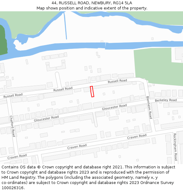 44, RUSSELL ROAD, NEWBURY, RG14 5LA: Location map and indicative extent of plot