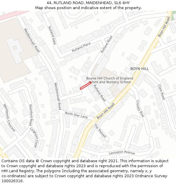44, RUTLAND ROAD, MAIDENHEAD, SL6 4HY: Location map and indicative extent of plot