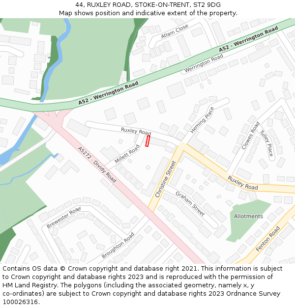 44, RUXLEY ROAD, STOKE-ON-TRENT, ST2 9DG: Location map and indicative extent of plot