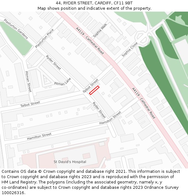 44, RYDER STREET, CARDIFF, CF11 9BT: Location map and indicative extent of plot