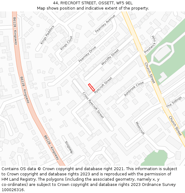 44, RYECROFT STREET, OSSETT, WF5 9EL: Location map and indicative extent of plot