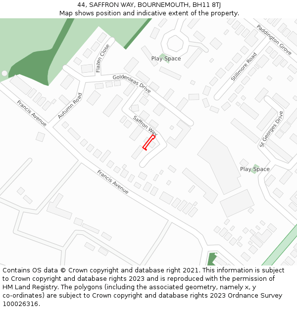44, SAFFRON WAY, BOURNEMOUTH, BH11 8TJ: Location map and indicative extent of plot